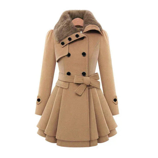 Women's Belted Peplum Coat in Camel