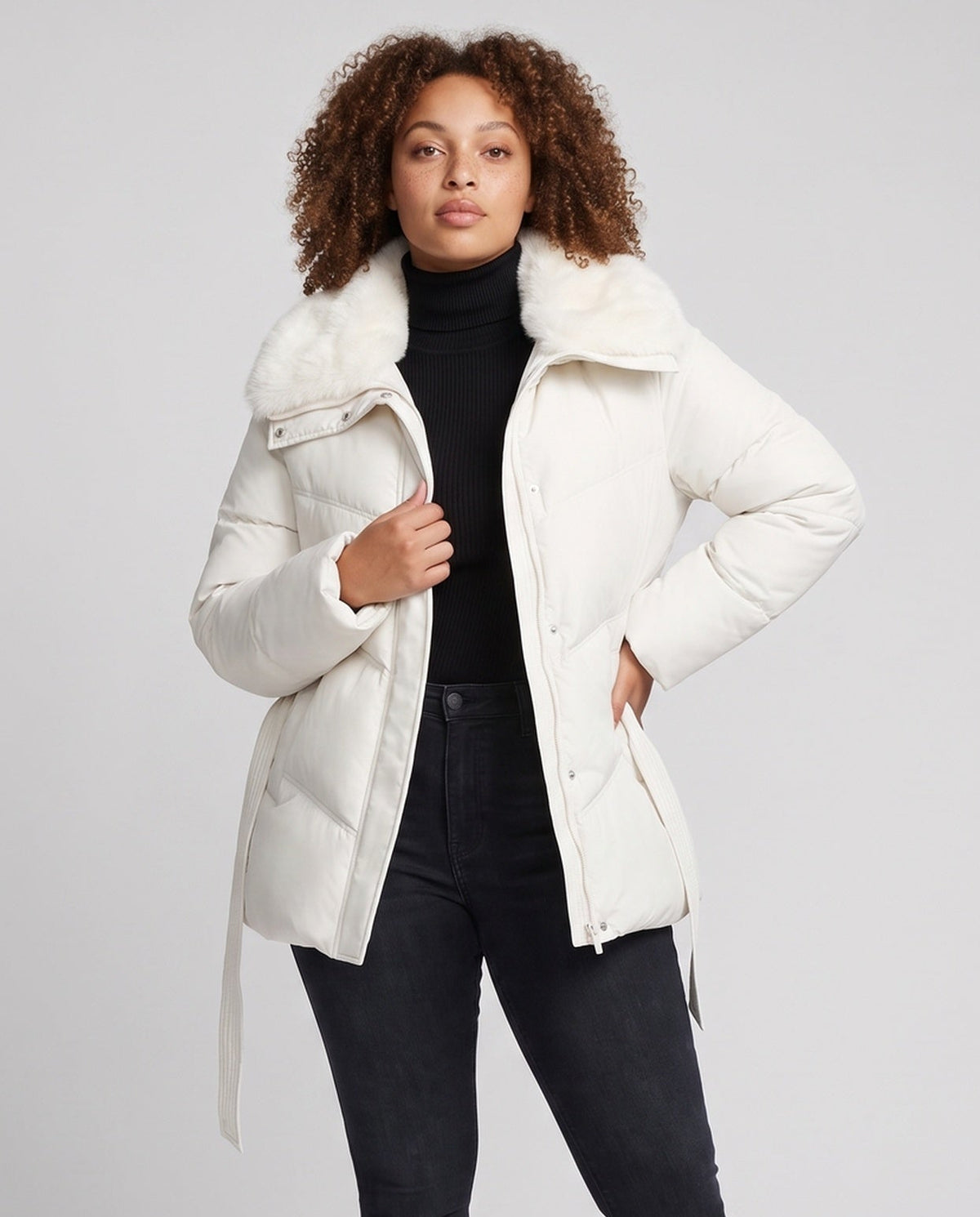 Women's Belted Puffer Winter Jacket