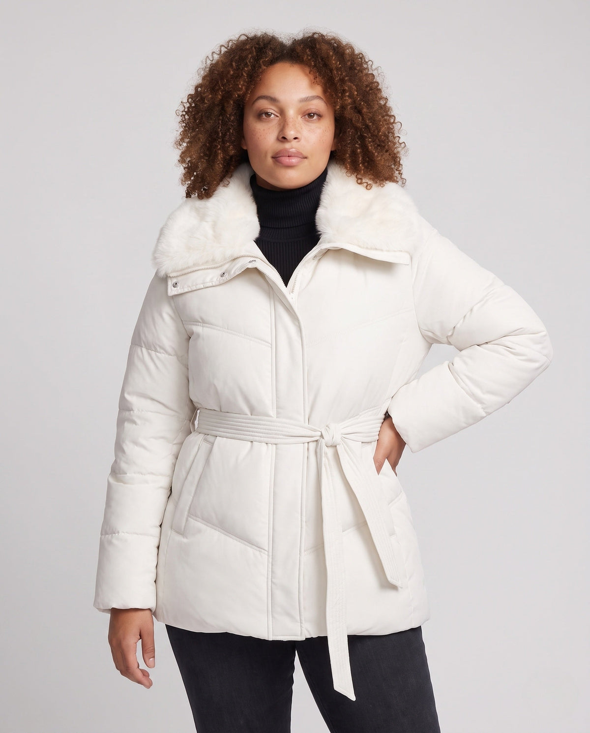Women's Belted Puffer Winter Jacket
