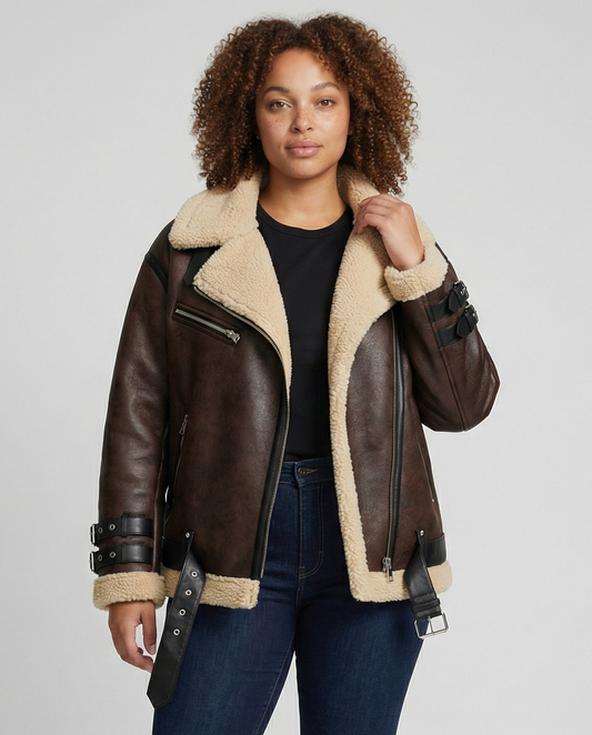 Women's Belted Shearling Collar Jacket