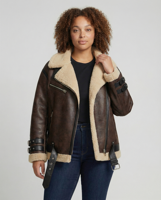 Women's Belted Shearling Collar Jacket