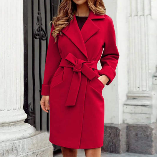 Women's Belted Winter Coat in Red