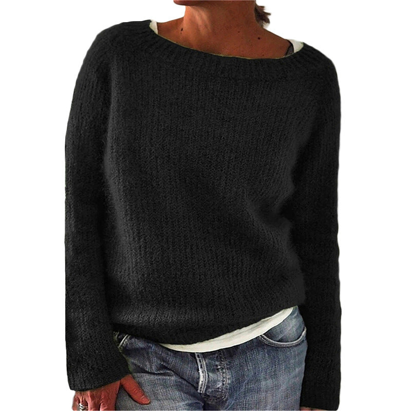 Women's Boat Neck Knit Sweater in Black