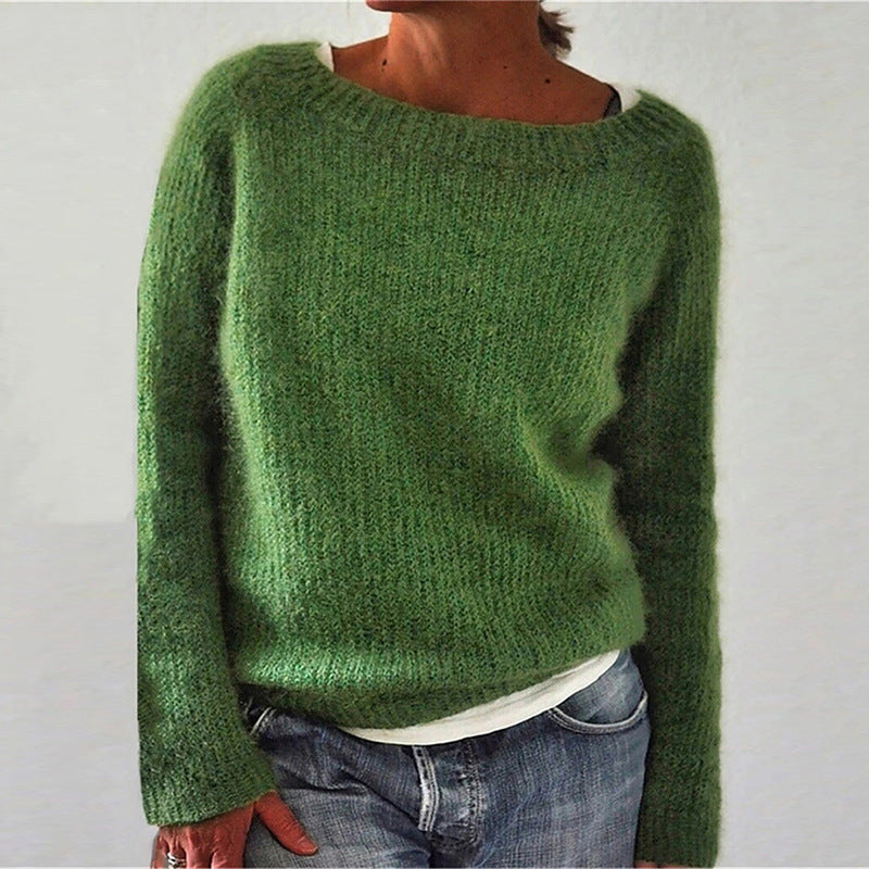 Women's Boat Neck Knit Sweater in Green