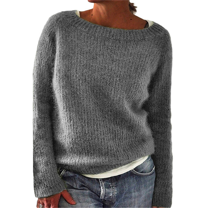 Women's Boat Neck Knit Sweater in Grey