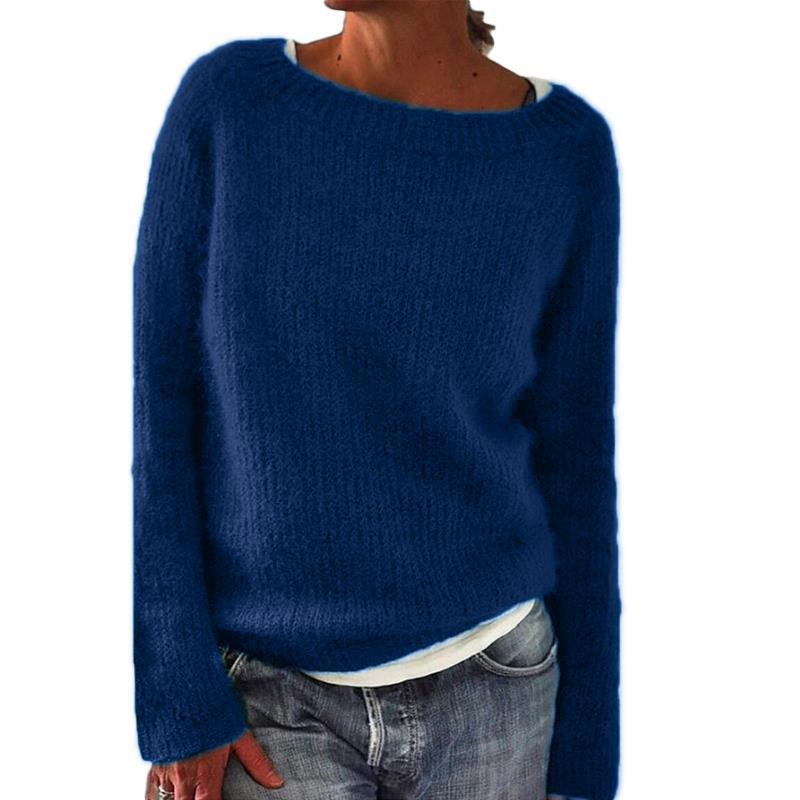 Women's Boat Neck Knit Sweater in Navy