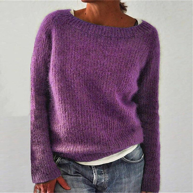 Women's Boat Neck Knit Sweater in Purple