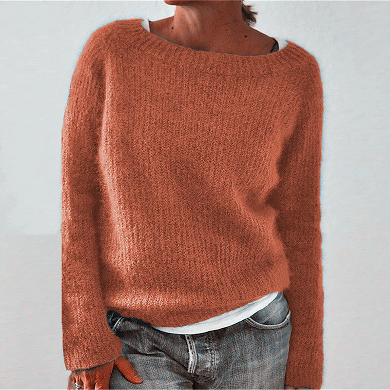 Women's Boat Neck Knit Sweater in Rust