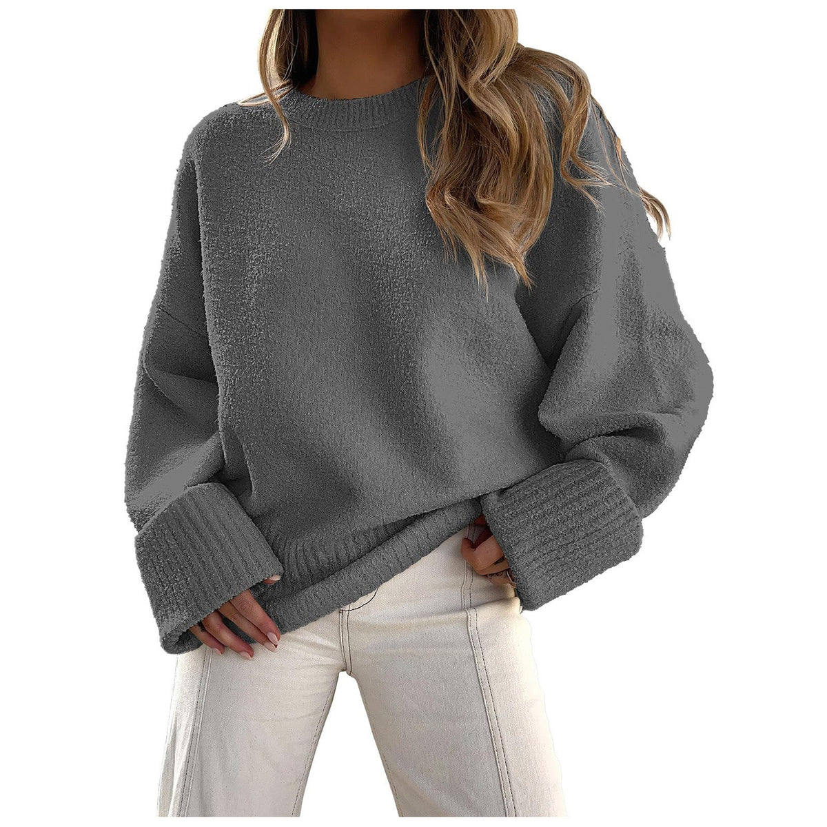 Women's Boucle Knit Sweater in Charcoal Grey