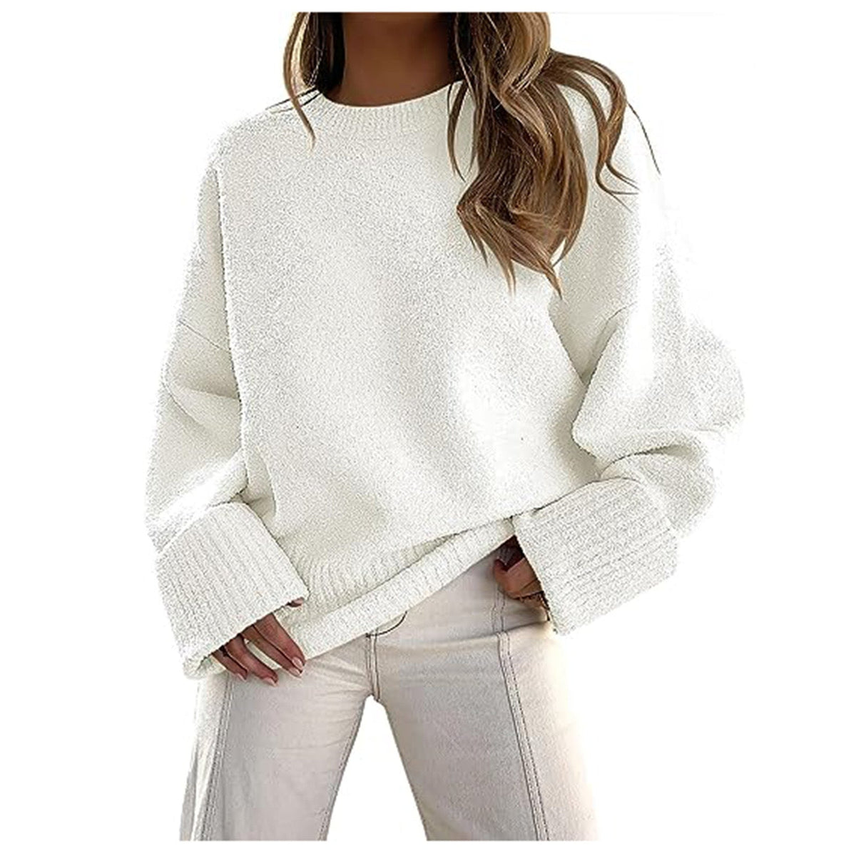 Women's Boucle Knit Sweater in Cream