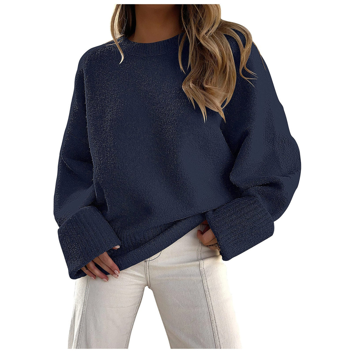 Women's Boucle Knit Sweater in Navy