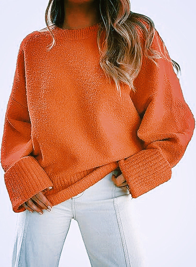 Women's Boucle Knit Sweater in Orange