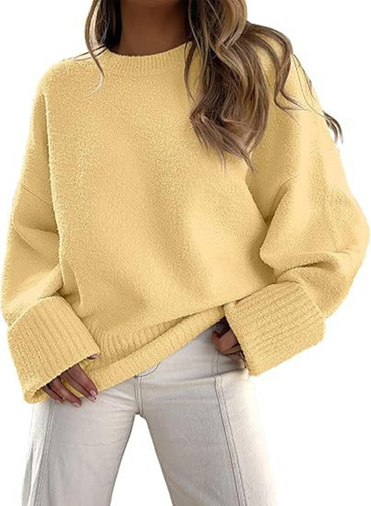 Women's Boucle Knit Sweater in Pale Yellow