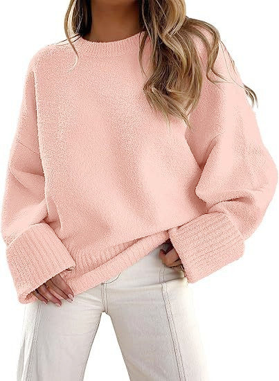 Women's Boucle Knit Sweater in Peach Pink