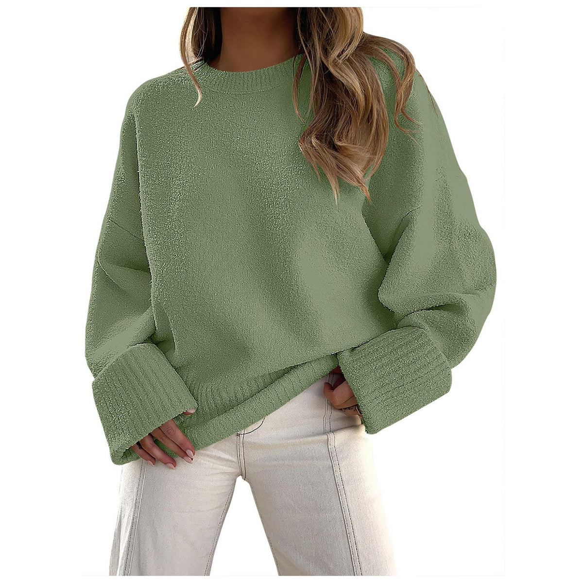 Women's Boucle Knit Sweater in Sage Green