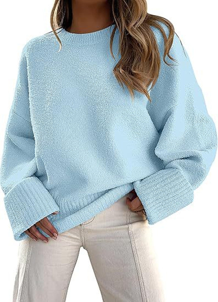 Women's Boucle Knit Sweater in Sky Blue