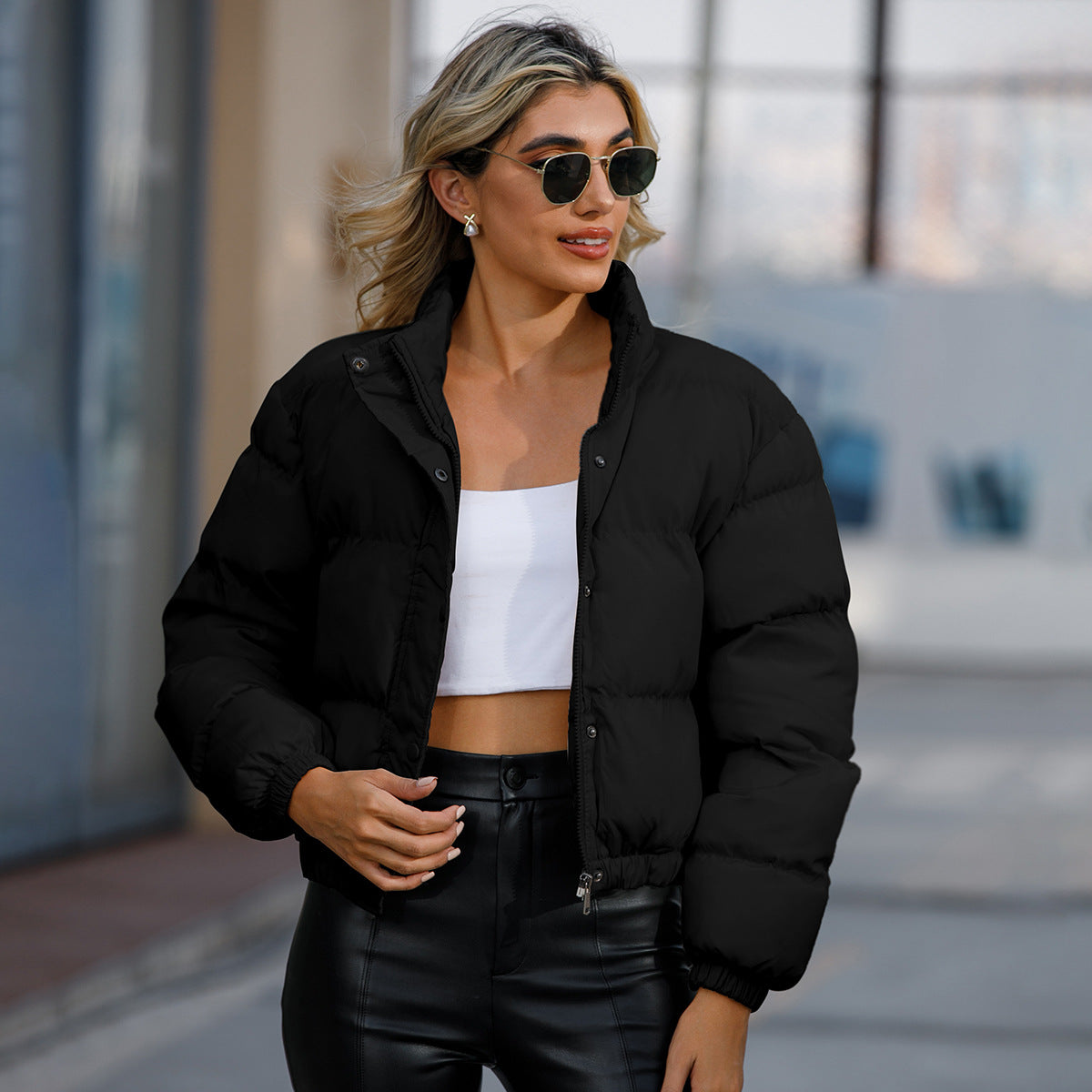 Women's Boxy Cropped Puffer Winter Jacket