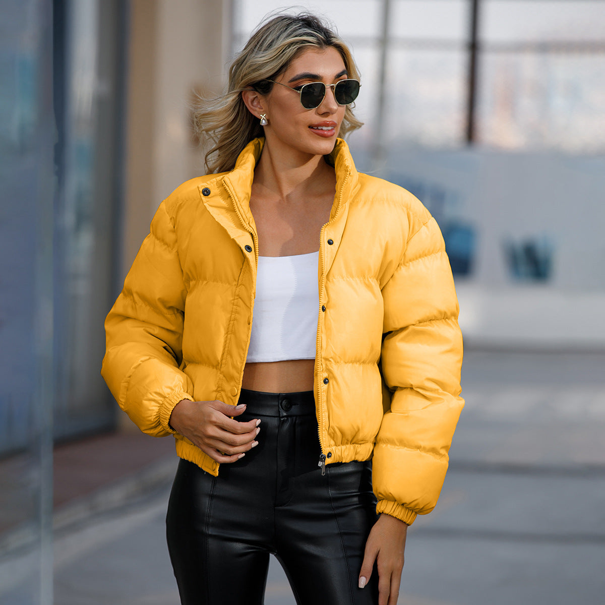 Women's Boxy Cropped Puffer Winter Jacket