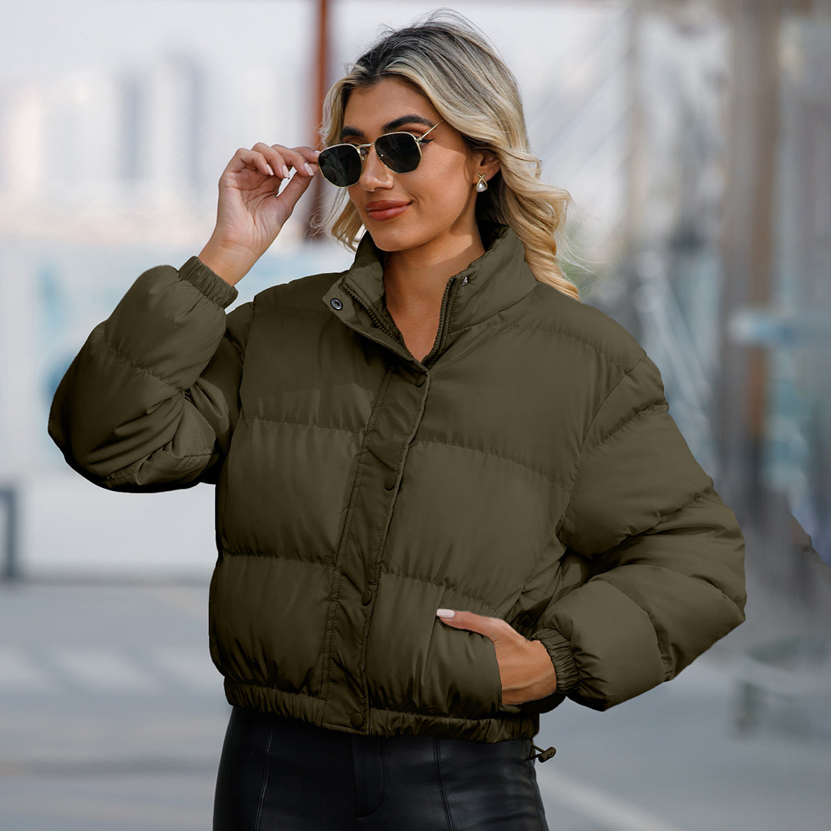 Women's Boxy Cropped Puffer Winter Jacket