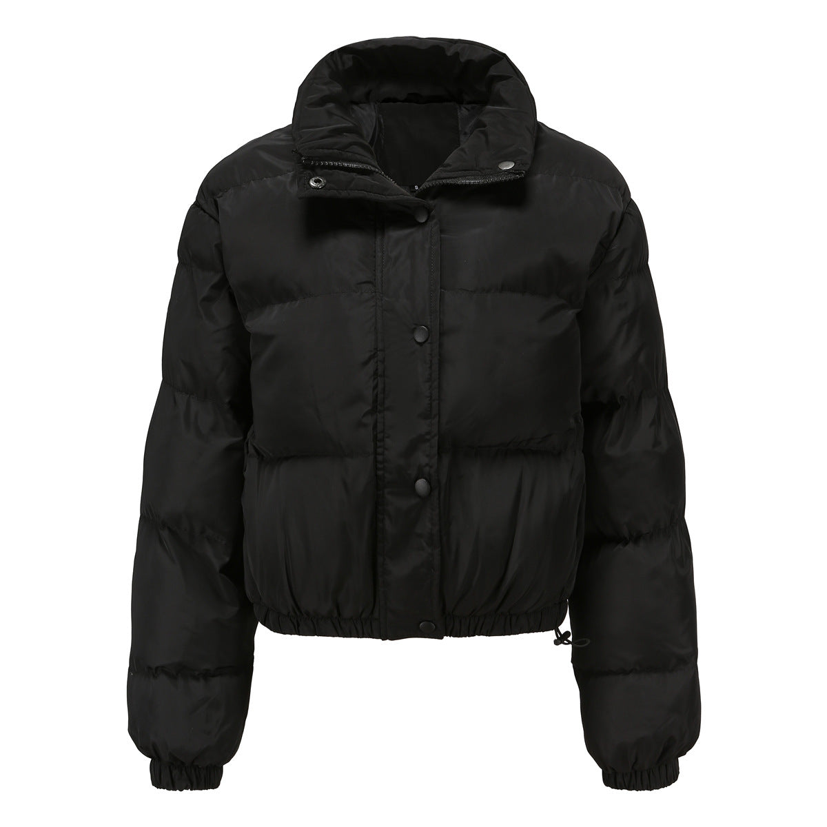 Women's Boxy Cropped Puffer Winter Jacket in Black