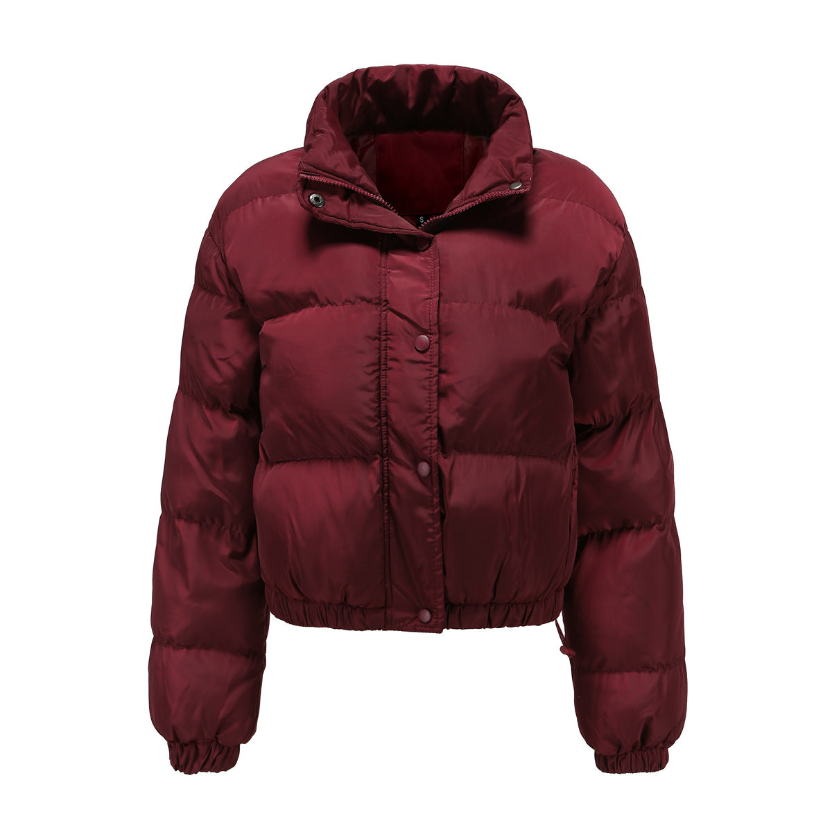 Women's Boxy Cropped Puffer Winter Jacket in Burgundy