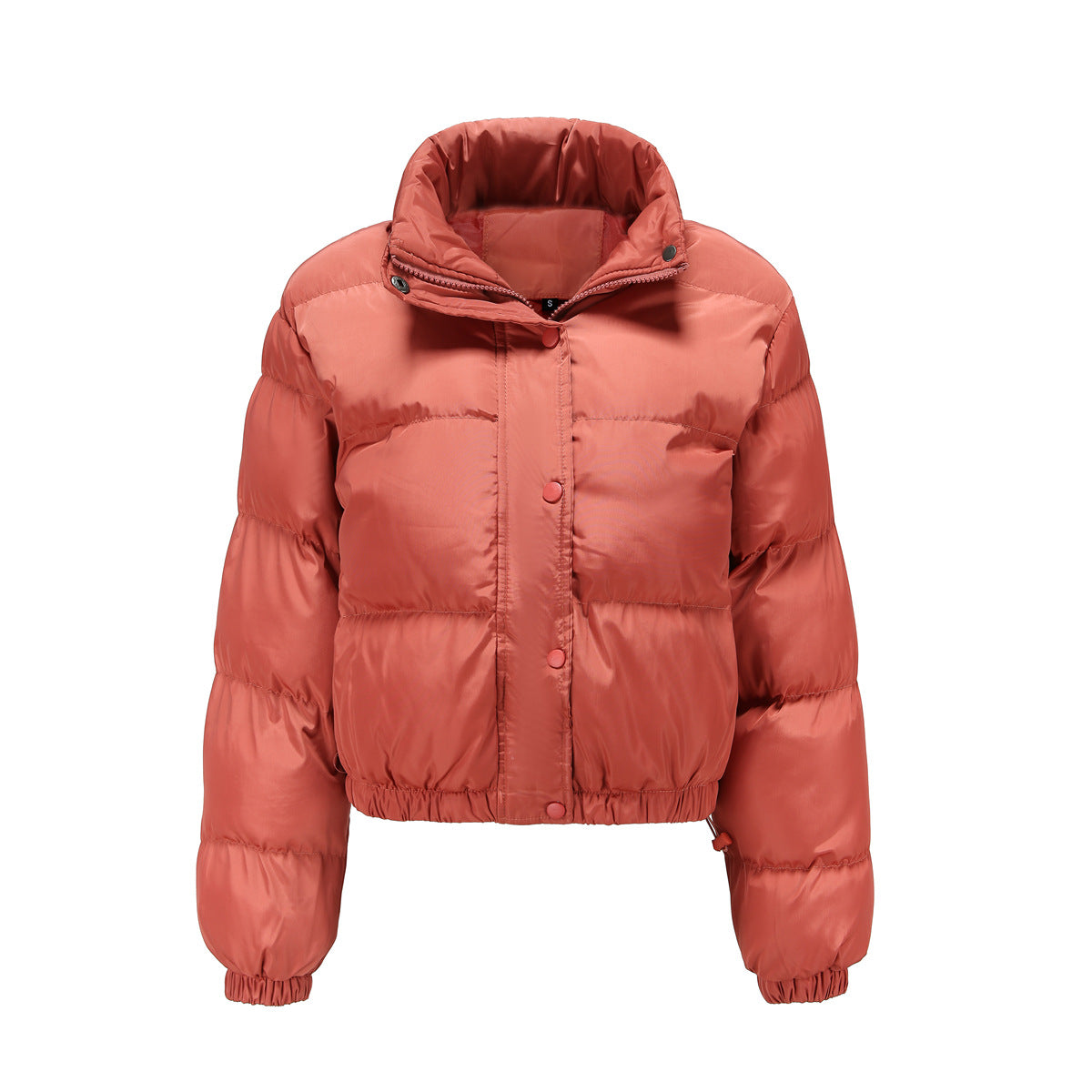 Women's Boxy Cropped Puffer Winter Jacket in Coral