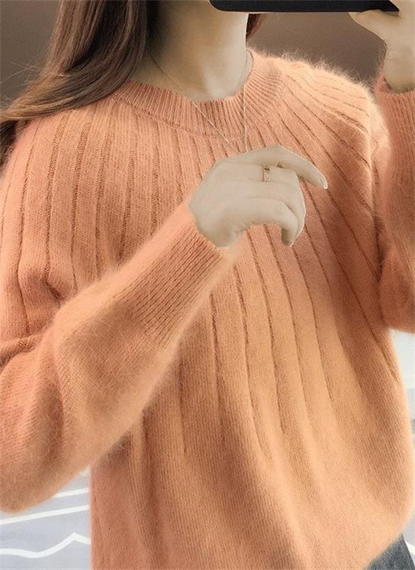 Women's Brushed Rib Knit Sweater in Apricot