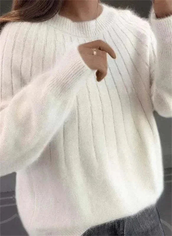 Women's Brushed Rib Knit Sweater in Cream