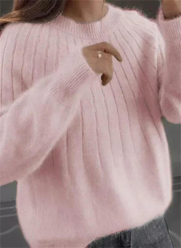 Women's Brushed Rib Knit Sweater in Light Pink