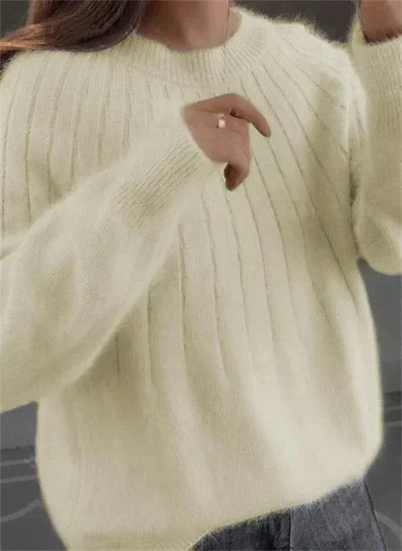 Women's Brushed Rib Knit Sweater in Pale Yellow