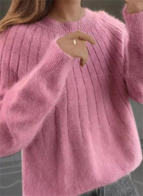 Women's Brushed Rib Knit Sweater in Rose Pink