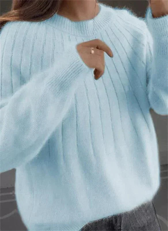 Women's Brushed Rib Knit Sweater in Sky Blue