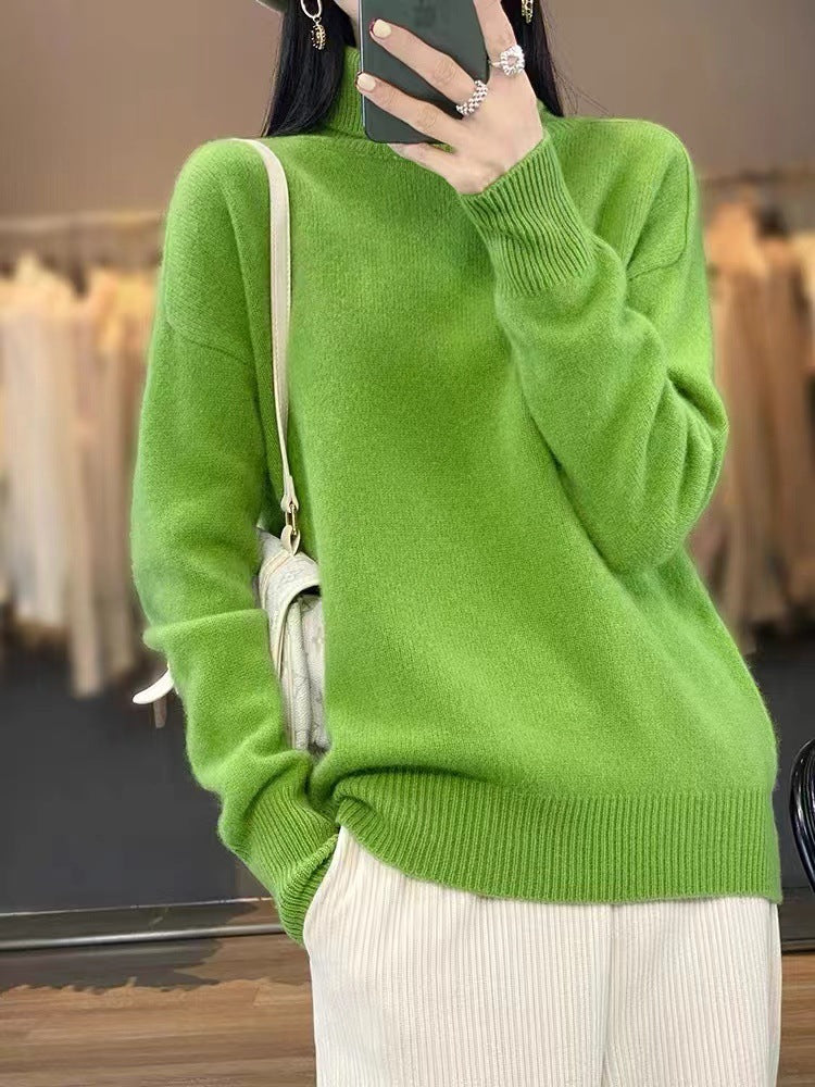 Women's Brushed Roll Neck Sweater in Apple Green