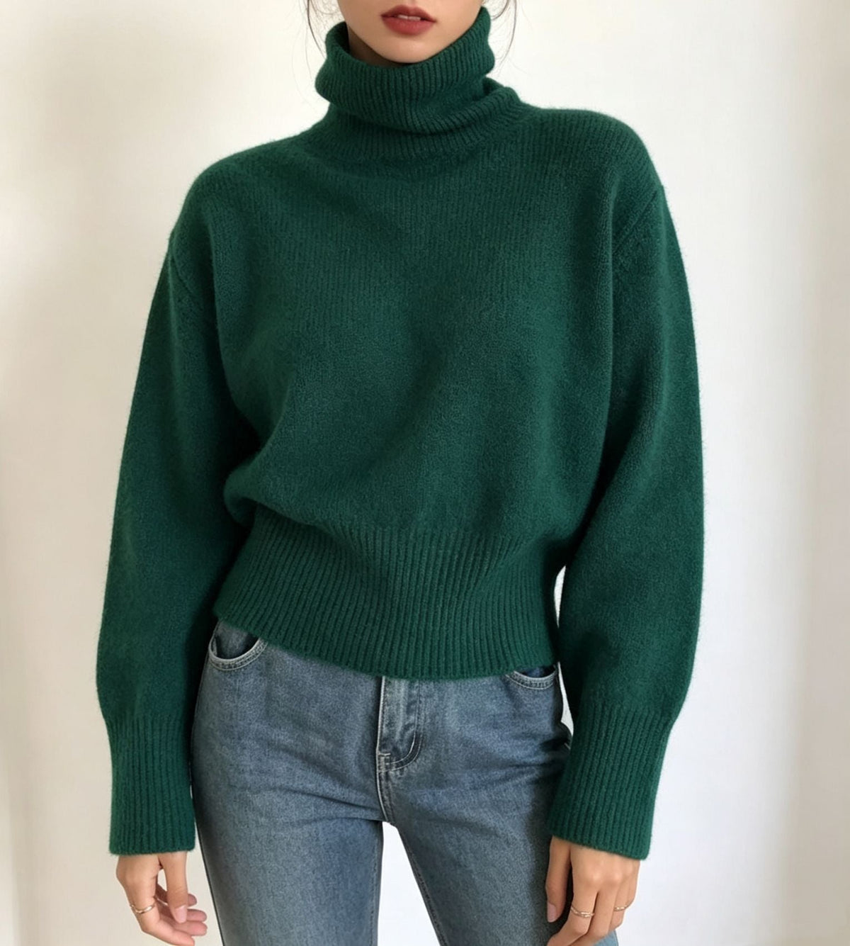 Women's Brushed Roll Neck Sweater in Bottle Green