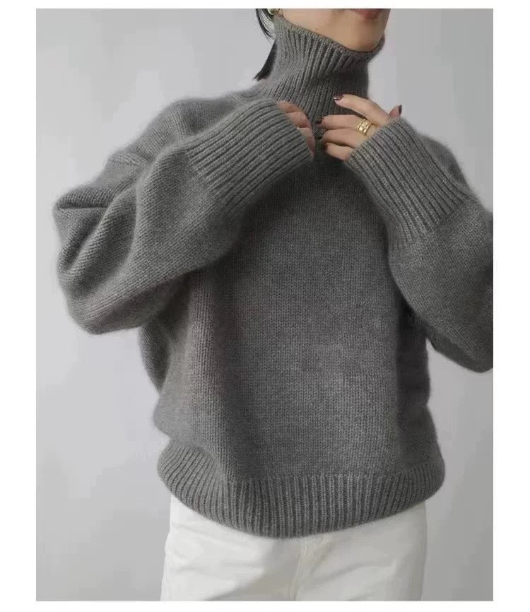 Women's Brushed Roll Neck Sweater in Dark Grey