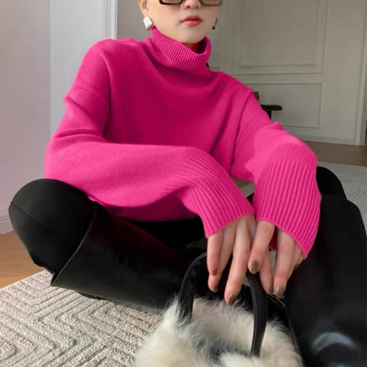 Women's Brushed Roll Neck Sweater in Fuchsia