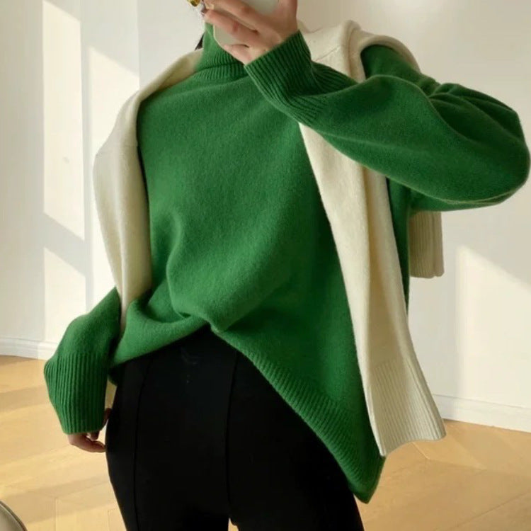 Women's Brushed Roll Neck Sweater in Grass Green