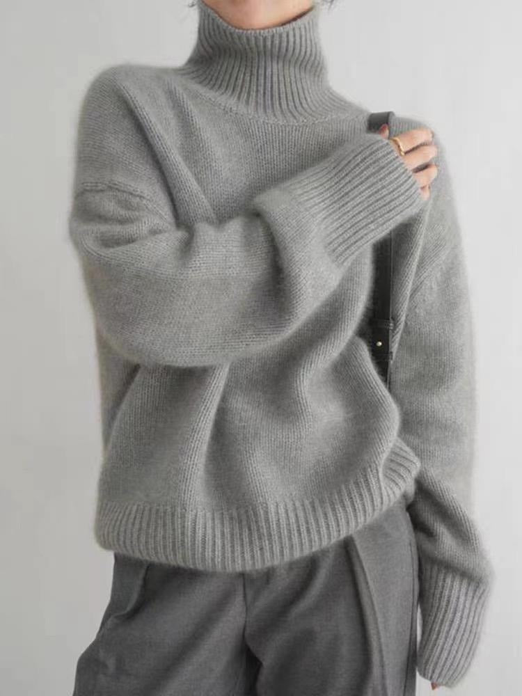 Women's Brushed Roll Neck Sweater in Grey