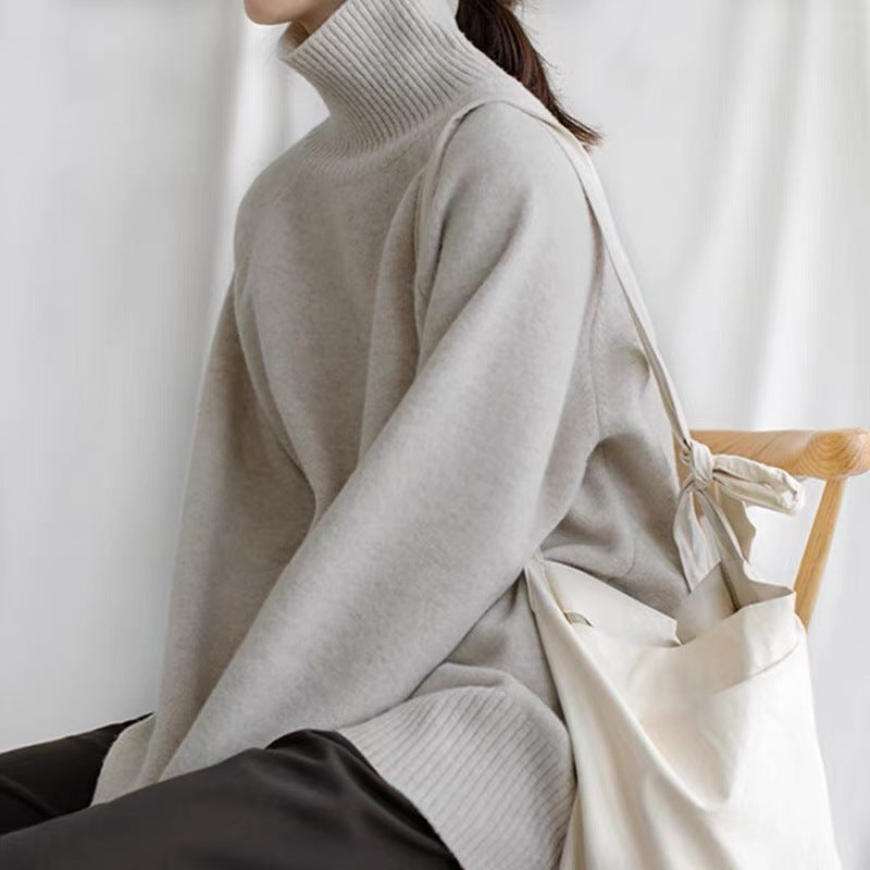 Women's Brushed Roll Neck Sweater in Light Grey