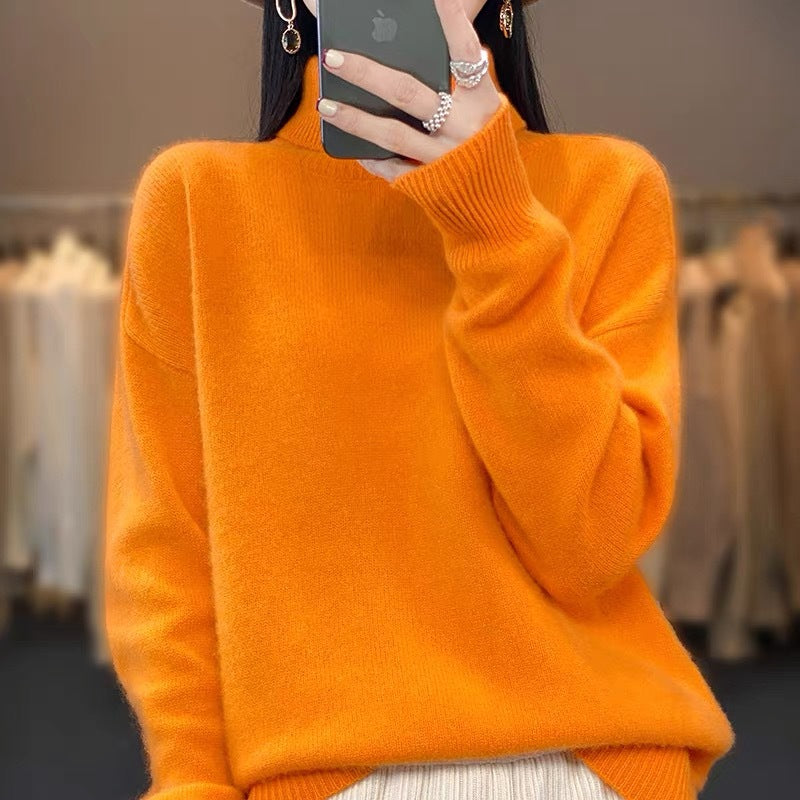 Women's Brushed Roll Neck Sweater in Orange