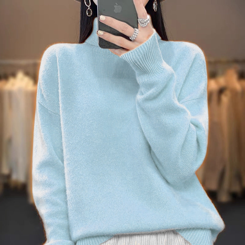 Women's Brushed Roll Neck Sweater in Powder Blue
