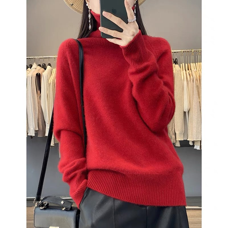 Women's Brushed Roll Neck Sweater in Red