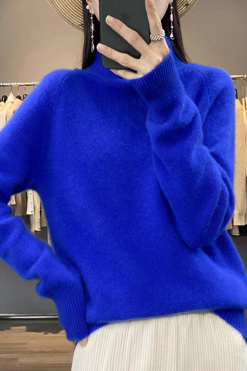 Women's Brushed Roll Neck Sweater in Royal Blue