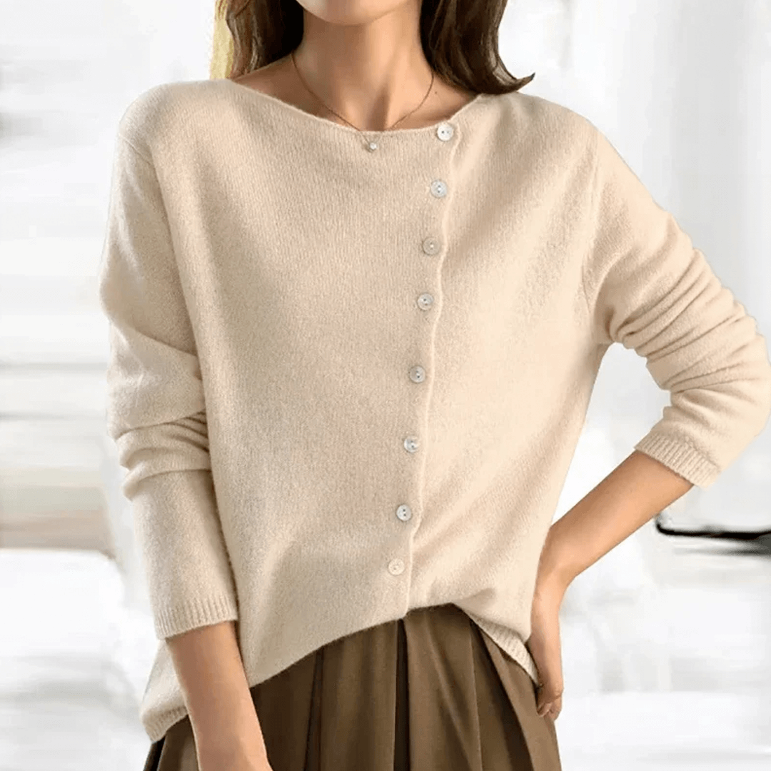 Women's Button Front Sweater in Beige