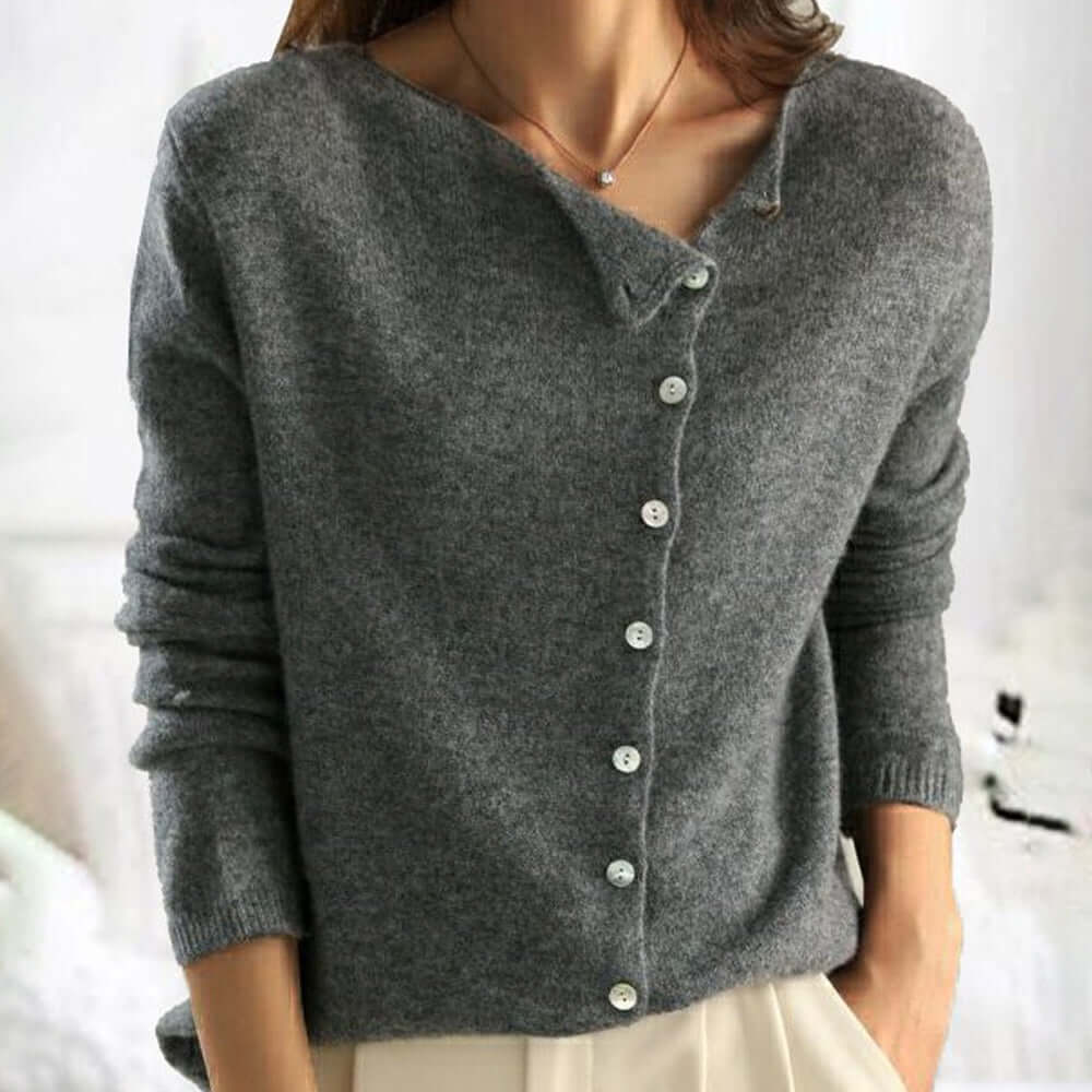 Women's Button Front Sweater in Grey