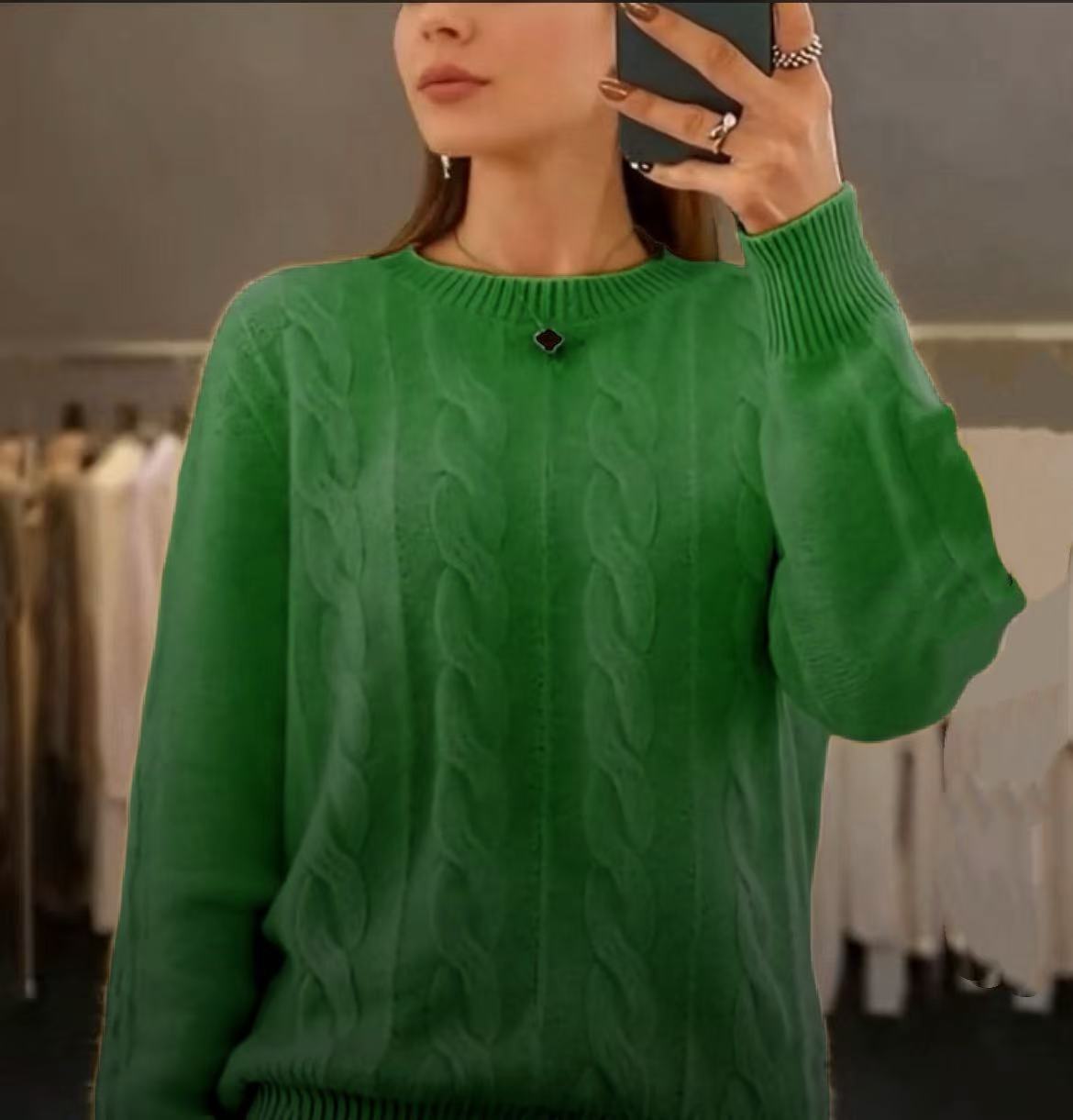 Women's Cable Knit Relaxed Sweater in Green