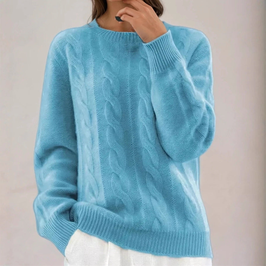 Women's Cable Knit Relaxed Sweater in Sky Blue