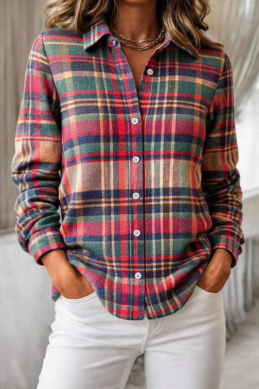 Women's Checked Flannel Shirt in Red
