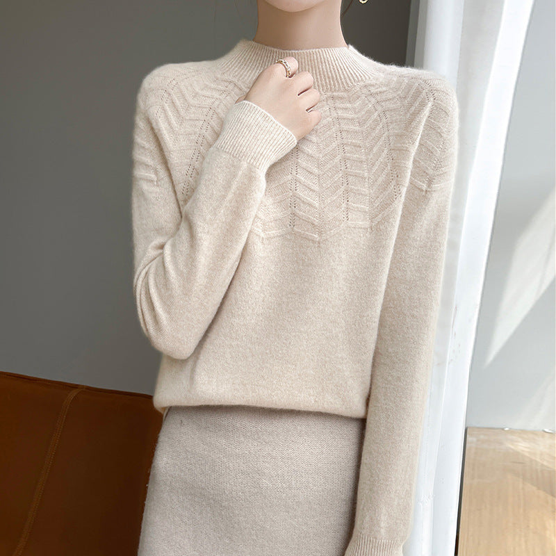 Women's Chevron Pointelle Knit Sweater in Cream