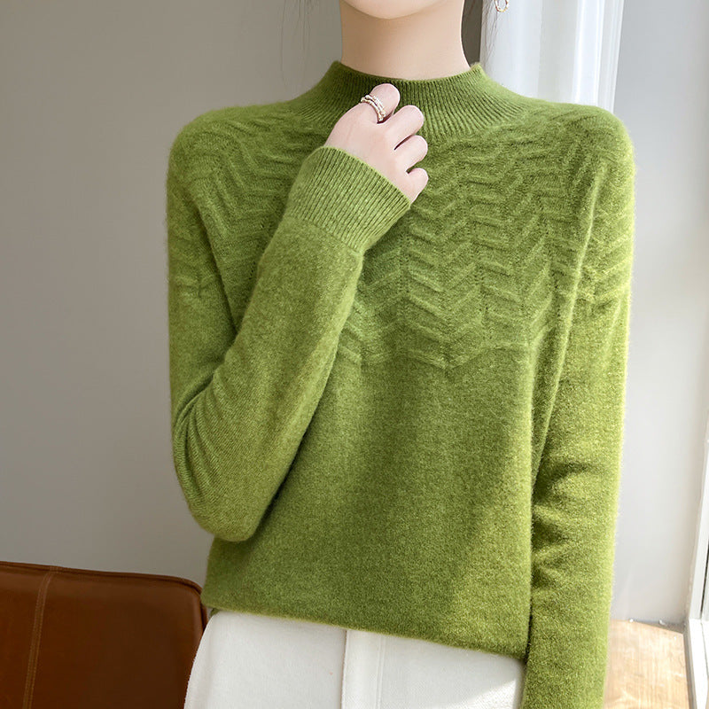 Women's Chevron Pointelle Knit Sweater in Lime Green